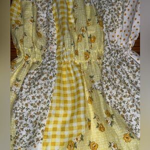Vintage patchwork floral summer yellow halter dress milkmaid xs small prairie
